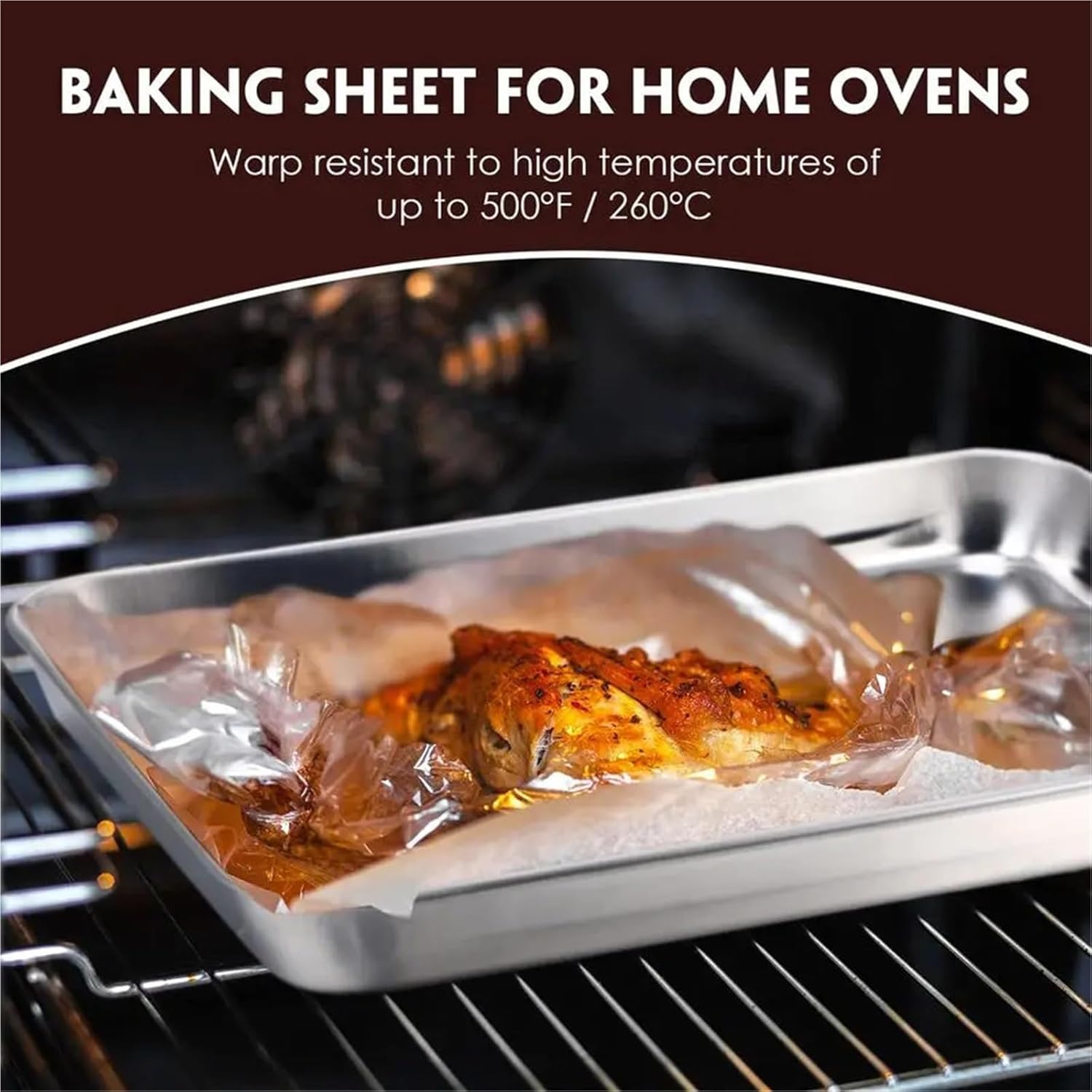 12-Piece Stainless Steel Baking Sheet & Cookie Sheet Set, Nonstick Metal Trays for Oven, Toaster, Cake and Food Serving