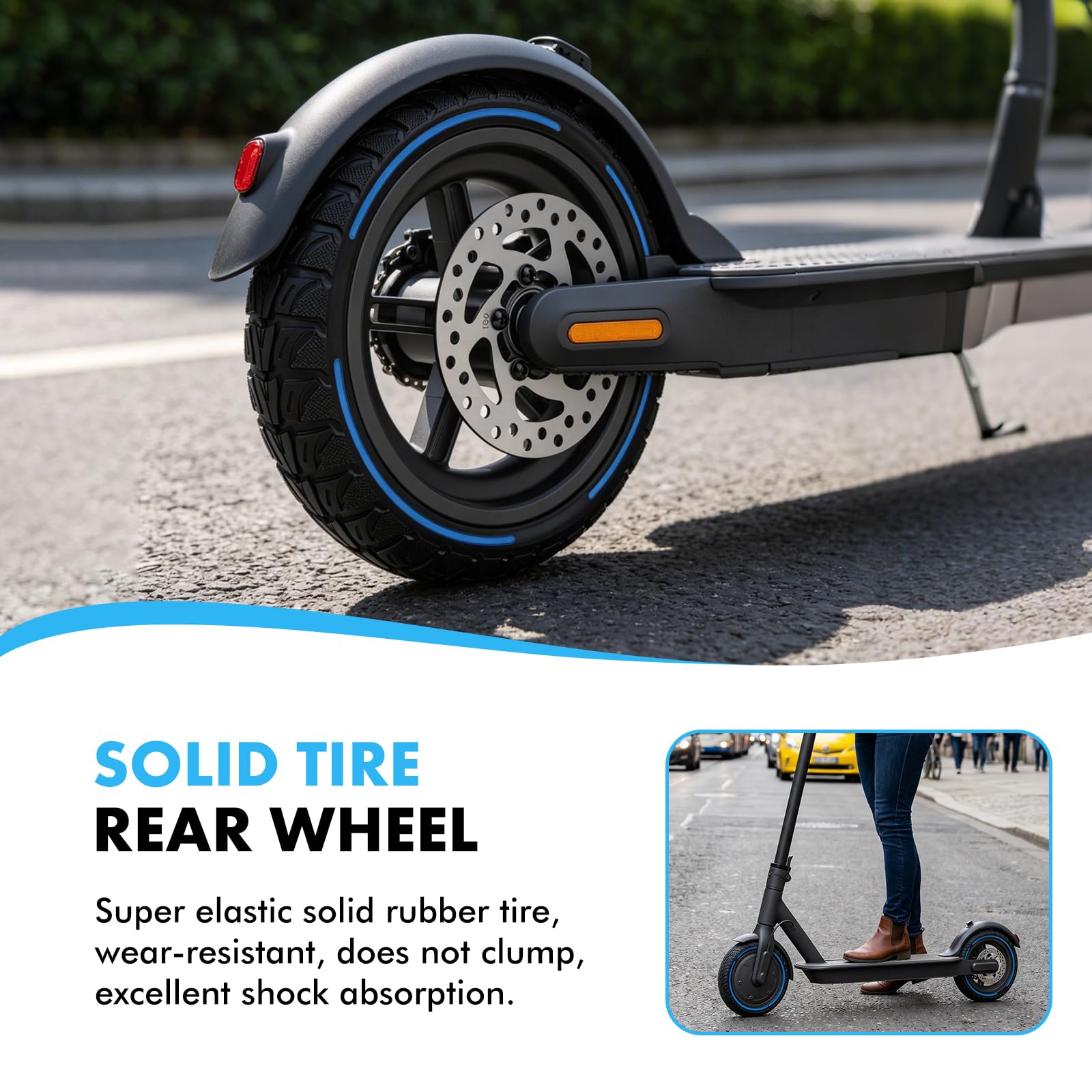 BuyWeek Roue arrière de trottinette électrique en caoutchouc plein avec frein à disque de 120 mm pour Xiaomi M365 PRO, anti-explosion, résistant à la pression, amortisseur de chocs