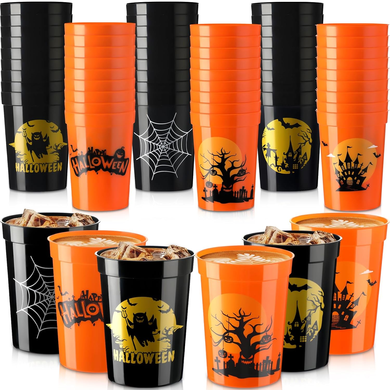 Lallisa 120 Pcs Halloween Plastic Cups Bulk 8 oz Spooky