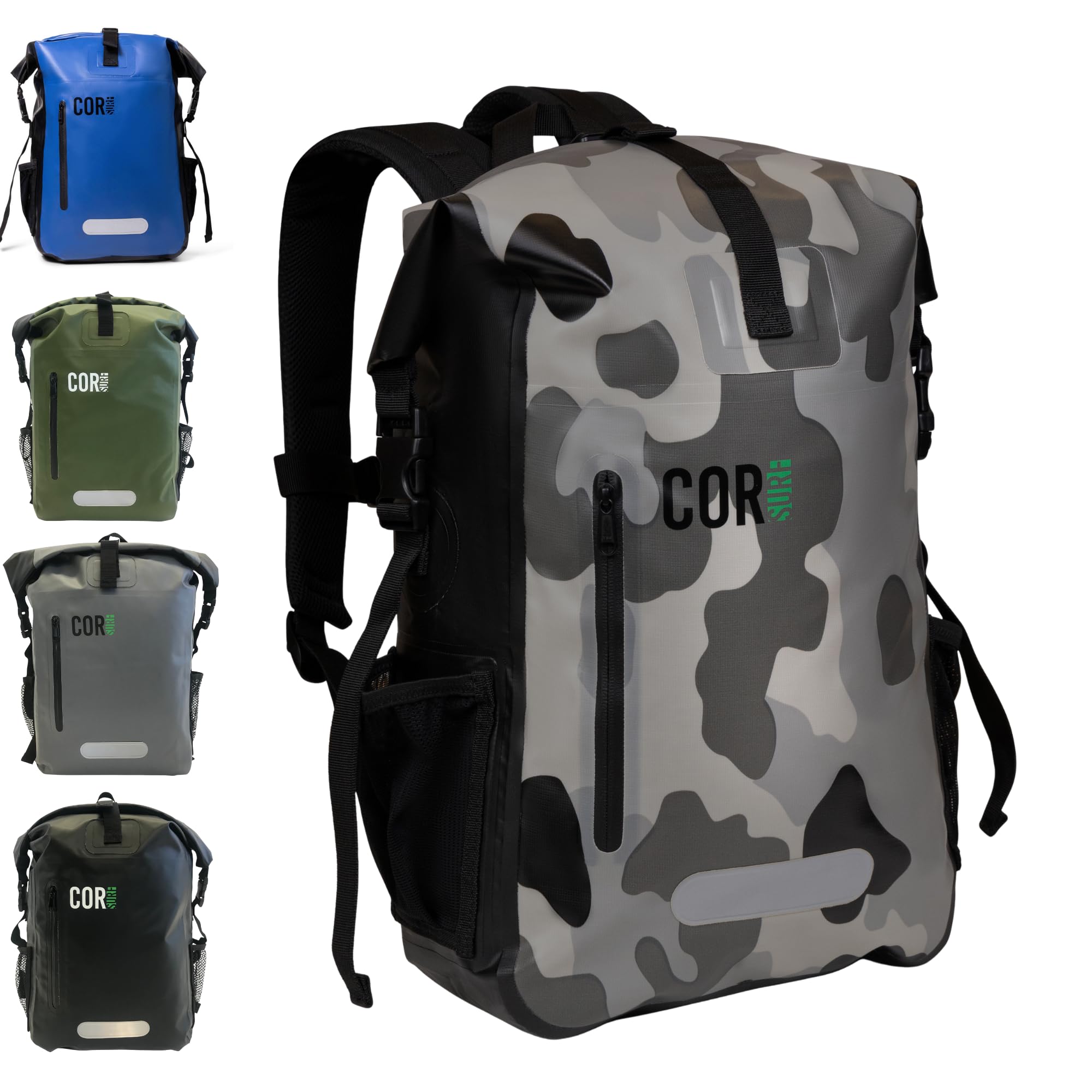 COR Surf Waterproof Dry Bag Backpack with Padded Laptop Sleeve 25L & 40L Heavy Duty, Roll-Top Pack (Camo, 25L)