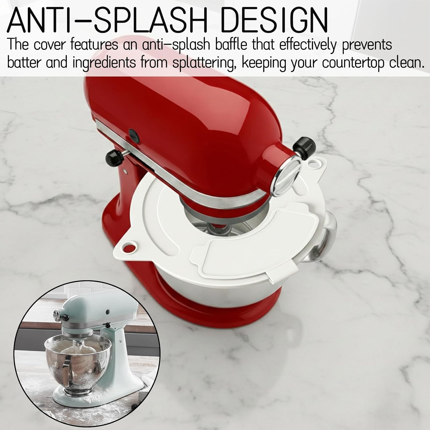 2026 New Mixers Bowl Covers for KitchenAid 4.5-5 Quart Tilt-Head Stand Mixers - Anti-Splash Silicone Baffle with Feed Ports, Easy Cleaning (White)