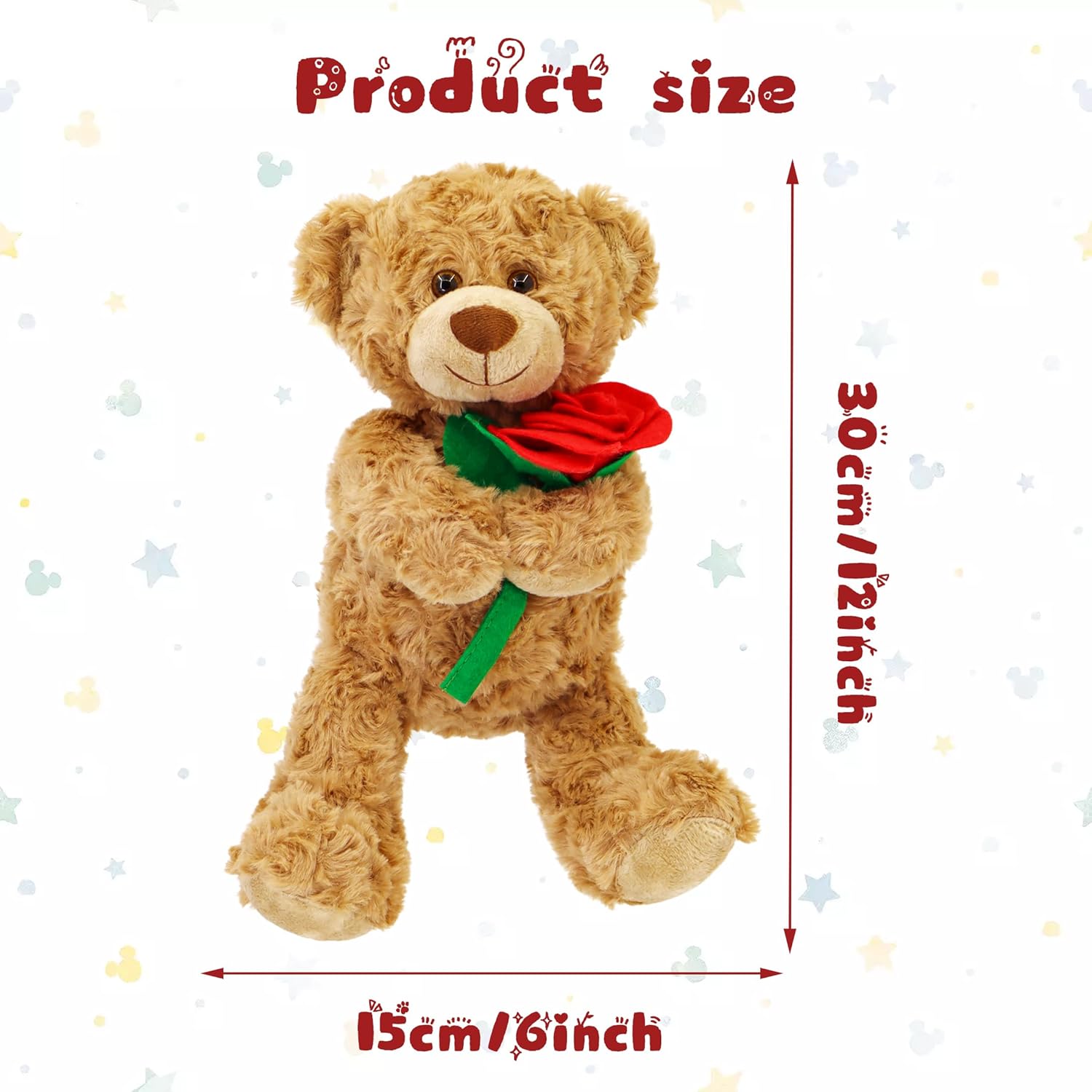 Teddy Bear Plush Toy - Hugging a Red Rose or a Heart, Romantic Teddy Bear Plush Doll, Valentine's Day, Birthday, Girl's Gift （Brown Bear Rose