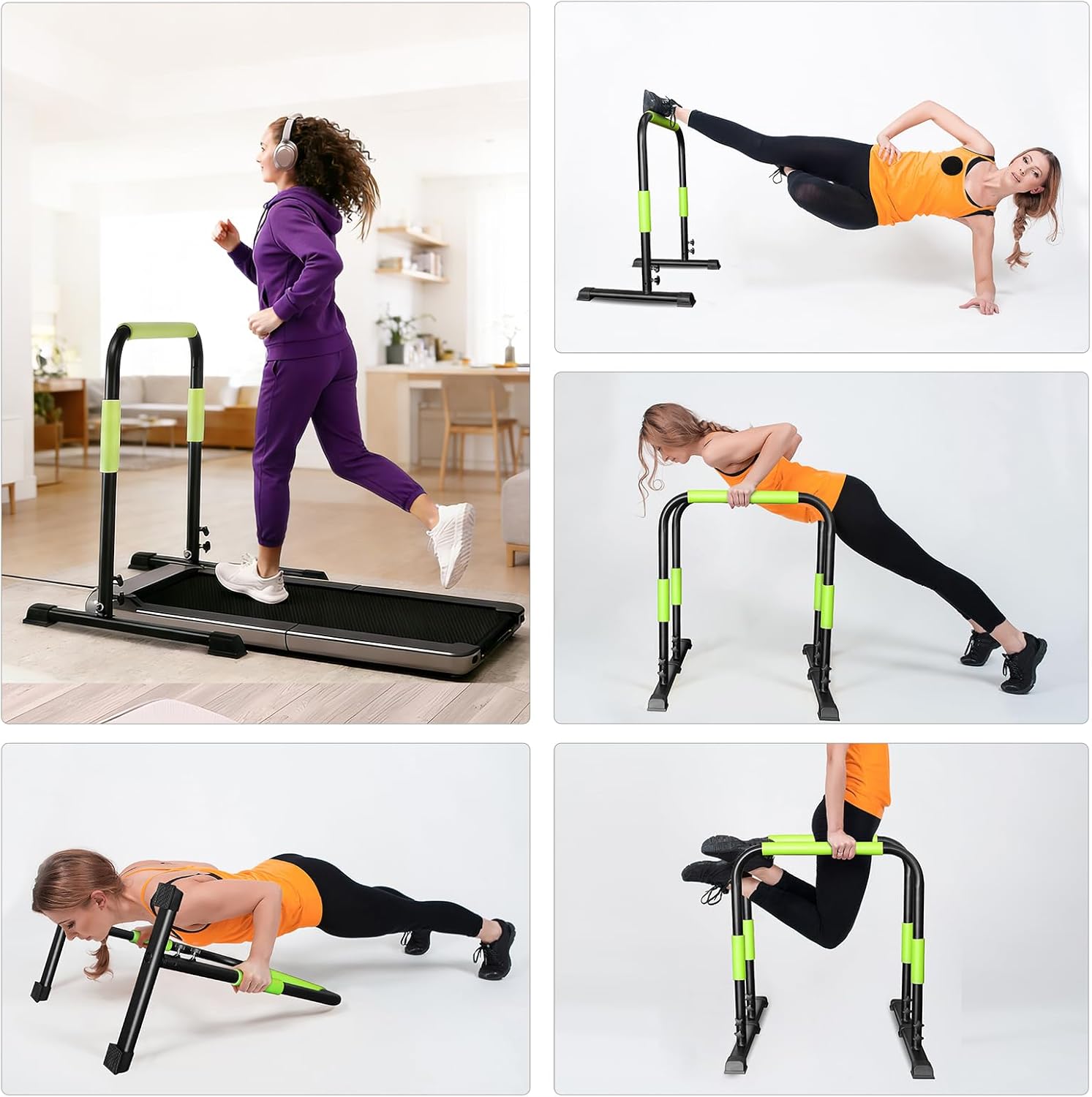 Walking Pad Handle Bar, Height Adjustable Handrail 30.7-39.37 Inch, Stainless Steel Parallettes Bar, Tool-Free Assembly, Anti-Slip Grip, Fits 24.4" Wide Walking Pads, Safety Support for Seniors