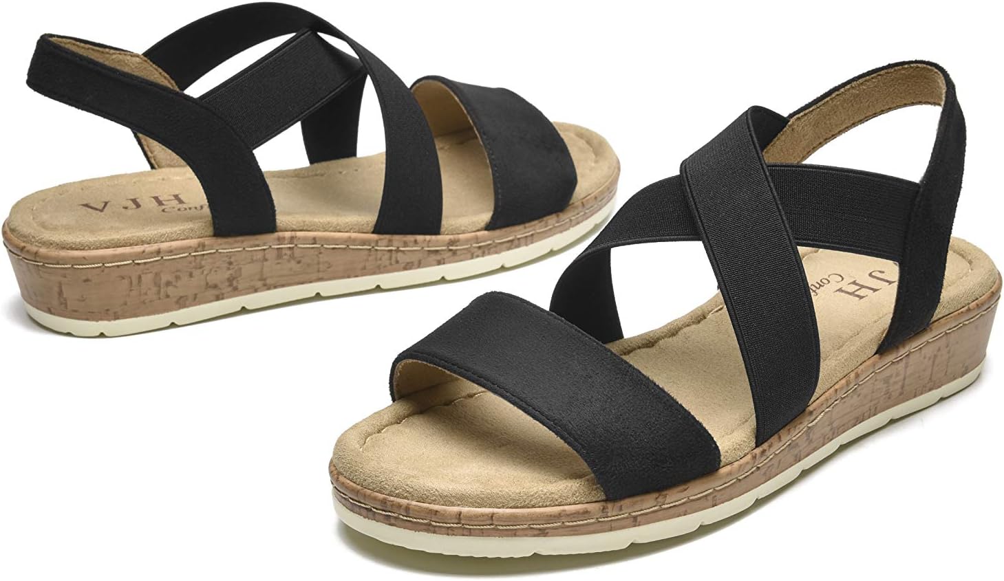 VJH confort Women's Flat Sandals, Comfort Slip-on Elastic Ankle Strap Slingback Light Weight Casual Walking Sandals - Image 5