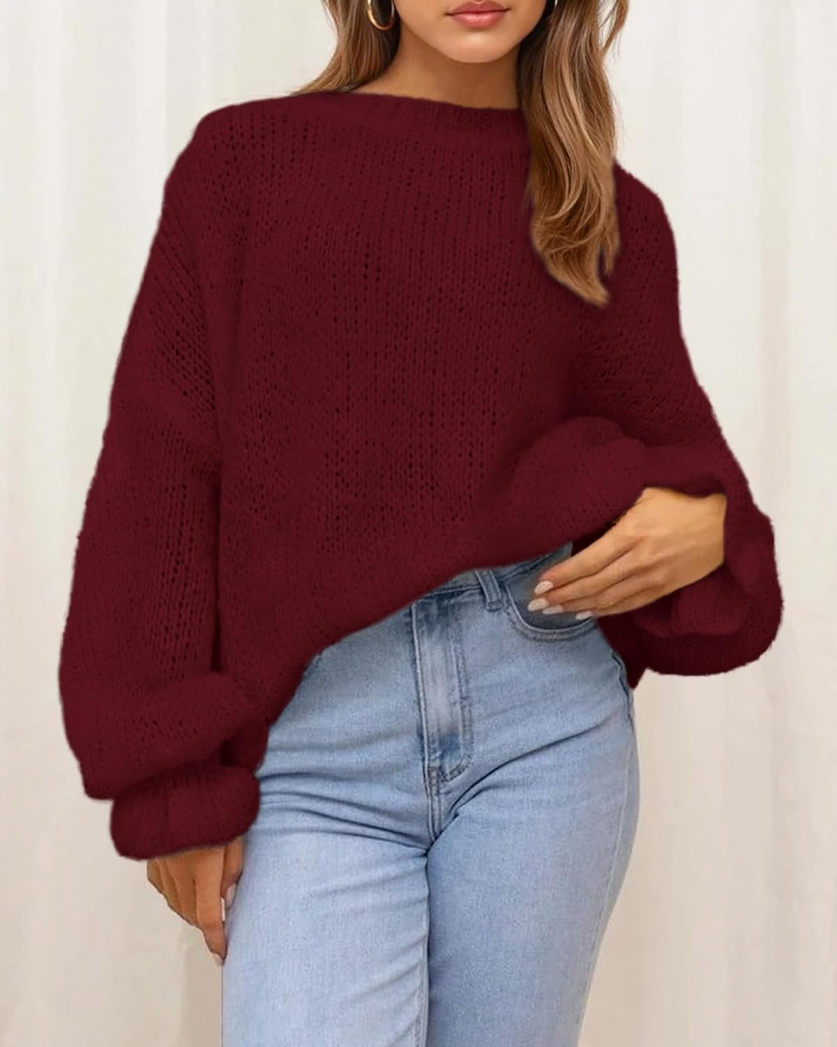 BTFBM Women's Oversized Sweater Crewneck 2025 Fall Winter Long Sleeve Fuzzy Warn Knit Pullover Sweaters Trendy Outfits - Image 6