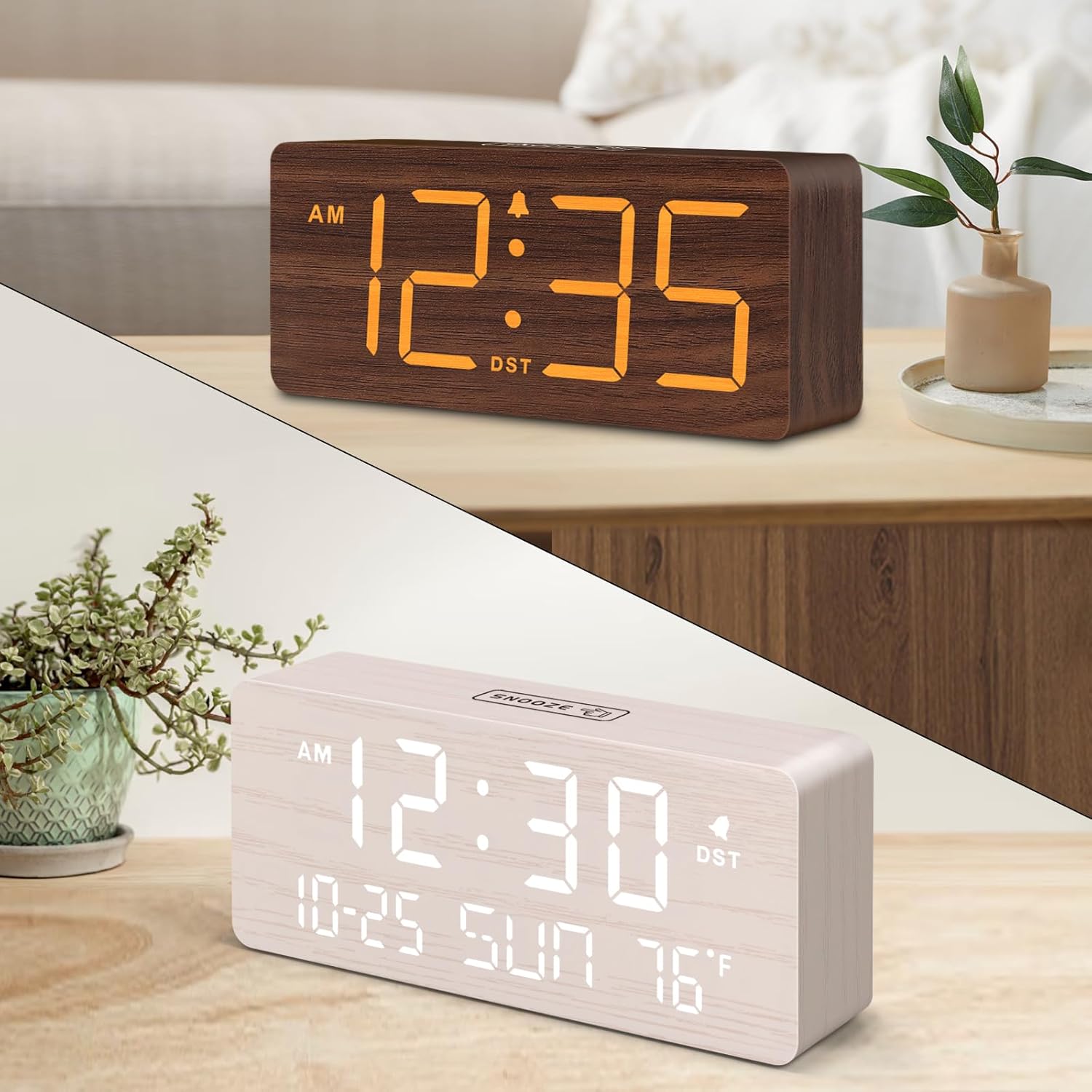 DreamSky Wooden Digital Alarm Clock + Calendar Clock Wooden