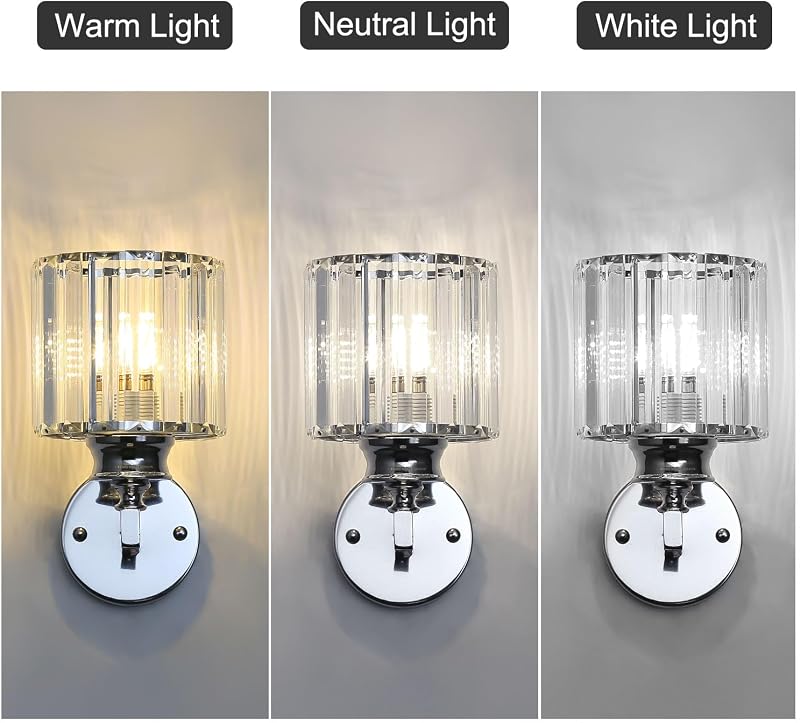 Sxtiger Modern Ezüst Kristály Fali Lámpa E27 LED Hálószoba Nappali Folyosó