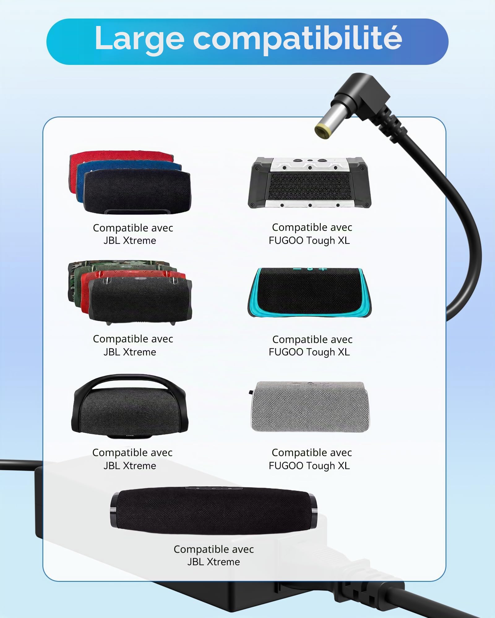 65W Chargeur pour JBL Xtreme, Xtreme 2, Extreme 2, Xtreme Special Edition, Boombox 3, Extreme Plus & FUGOO XL Bluetooth Speacker Box 19V 3.42A Alimentation Adaptateur 5.5mm x 2.5mm