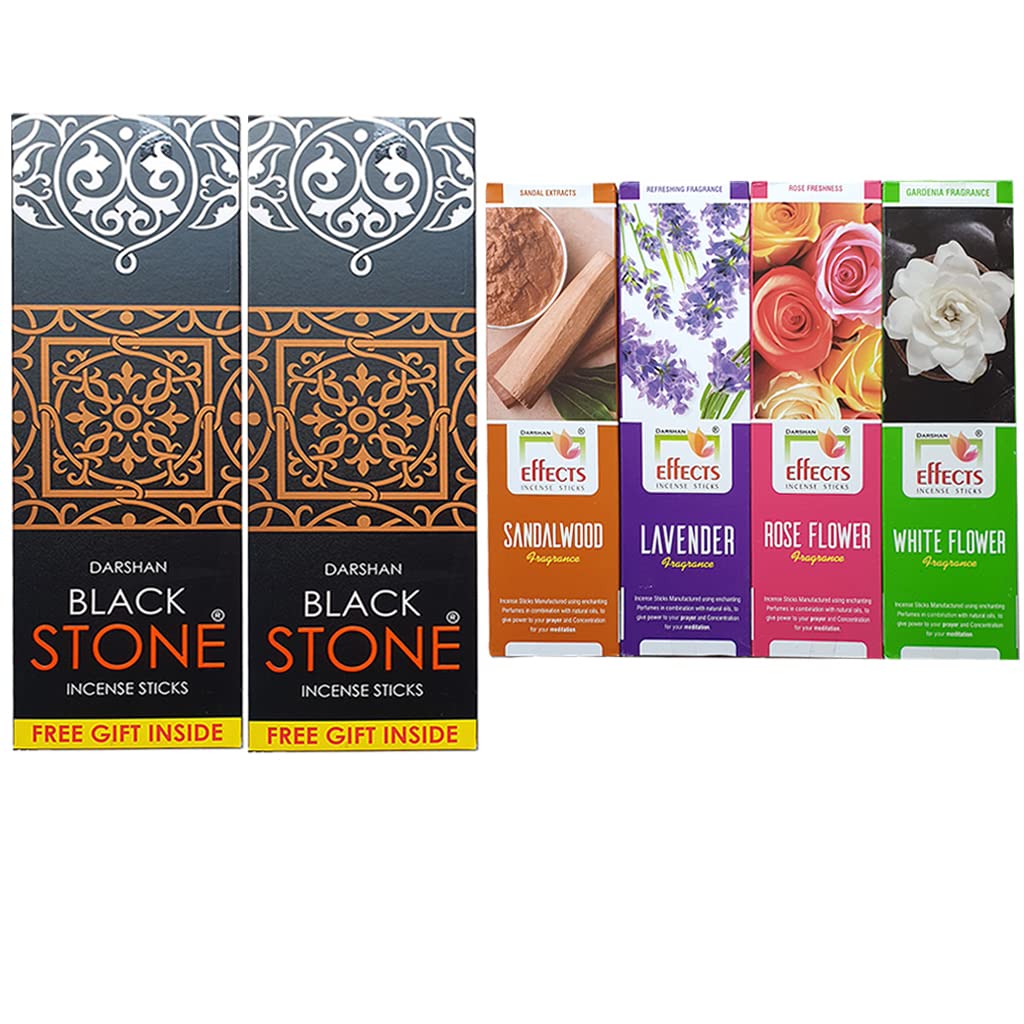 Darshan Incense Black Stone Incense Sticks Agarbatti 170g Box Pack of 2 + Effects Incense