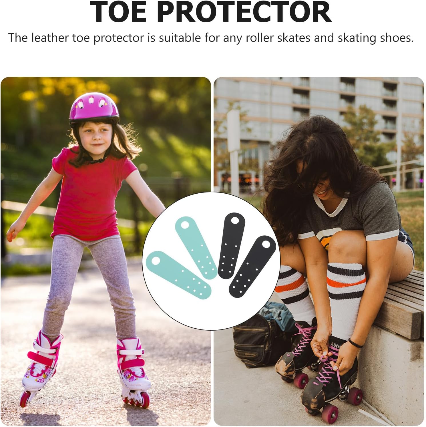 BESTonZON 2 Pairs Leather Roller Skate Toe Protective Covers for Skating Shoes Black Toe Cap Guards to Protect Skates Heads