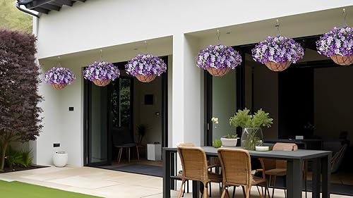 Miniatura 4 de Flores artificiales con maceta colgante para exteriores, margaritas de seda sintética, plantas resistentes a los rayos UV en cesta, porche, jardín,