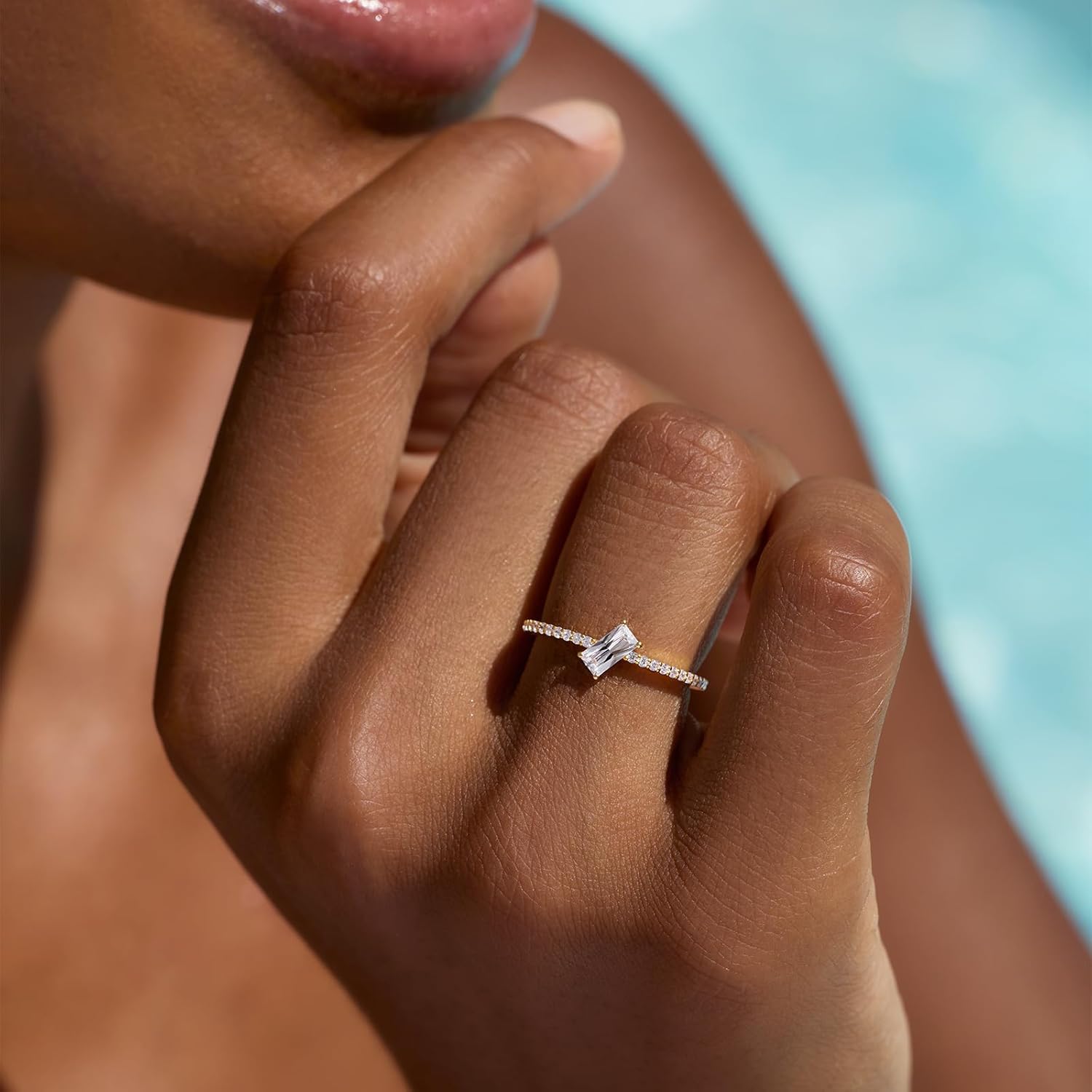 STORYJEWELLERY Wedding Rings for Women, Emerald Cut Engagement Ring, Baguette Ring, 18K Gold Plated Cubic Zirconia Solitaire Rings for Women, Gifts for Her - Image 5