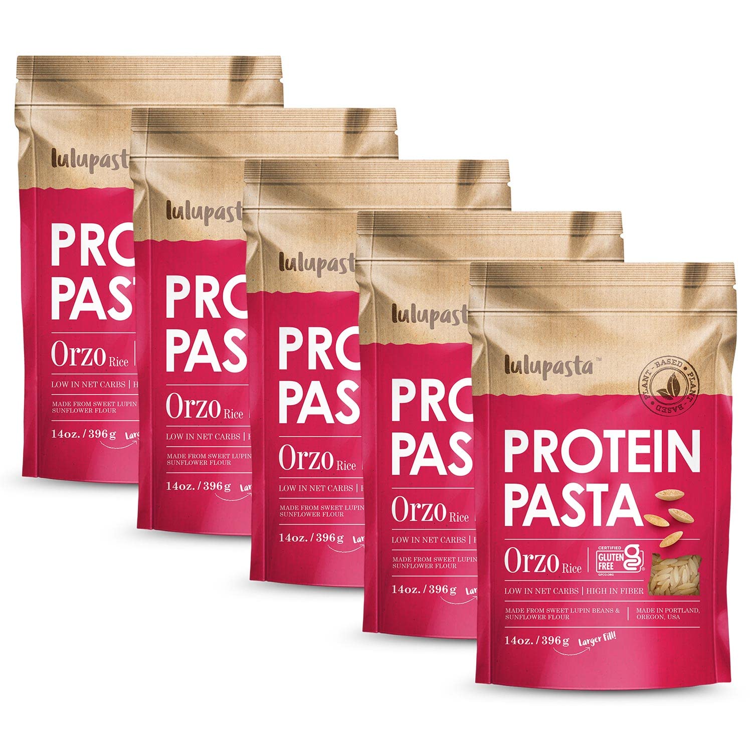 High Protein Pasta, 19g, Made with Lupin Flour & Sunflower Flour, 4g Net Carb, Gluten Free, Keto Pasta, Low Carb, by lulupasta (Orzo, 5 Pack)