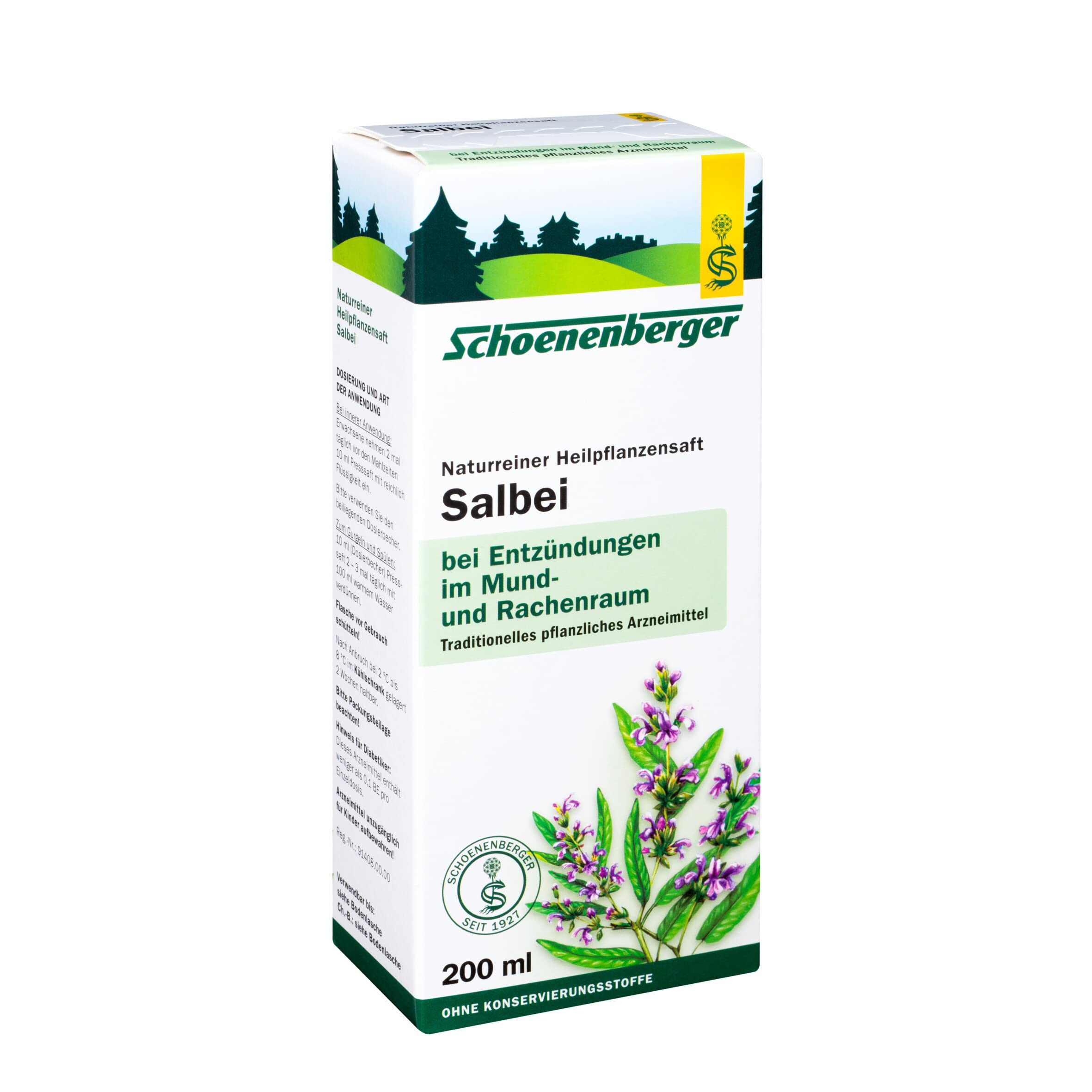 Schoenenberger Salbei naturreiner Heilpflanzensaft, 200 ml Soluzione