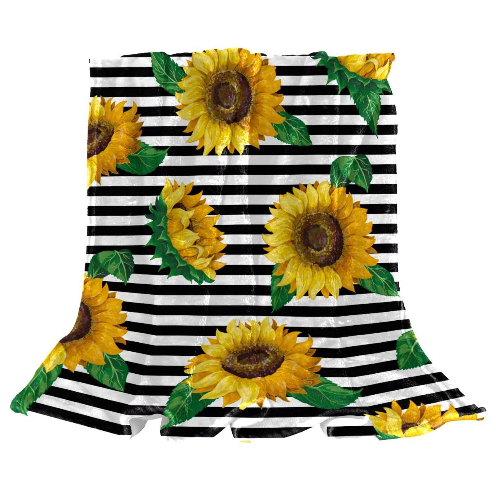 Couverture polaire tournesols 150x130cm en microfibre jaune pour canapé