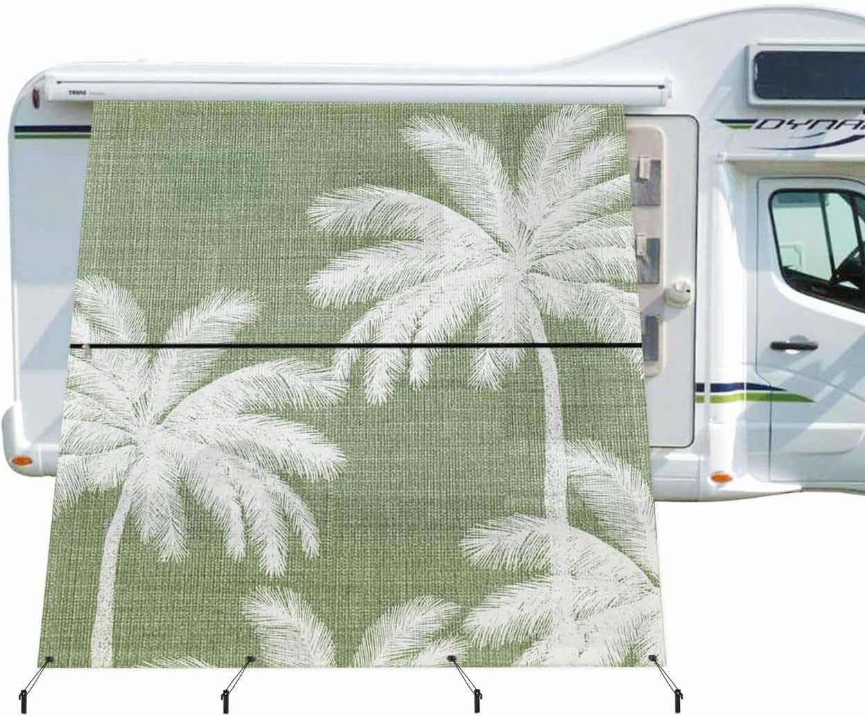 Green Palm Trees RV Awning Sun Shade Screen with Zipper 9'x7' Summer Beach Tropical Farmhouse Mesh Sunshade UV Blocker Awning Shade Complete Kits for Motorhome Camper Travel Trailer Canopy