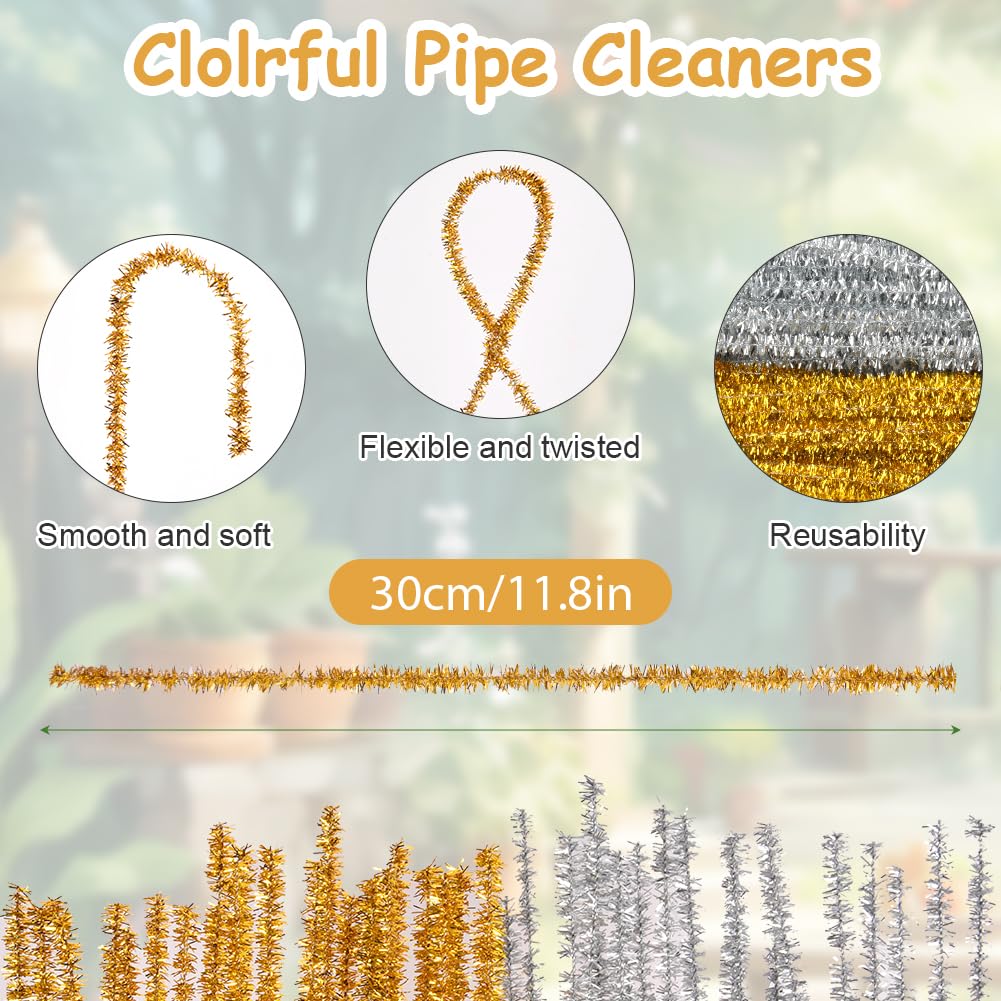 Ainiv 200PCS Pipe Cleaners for Craft 30cm Glitter Gold and Silver Crafting Pipe Cleaners, Fuzzy Sticks Craft Supplies - Image 4