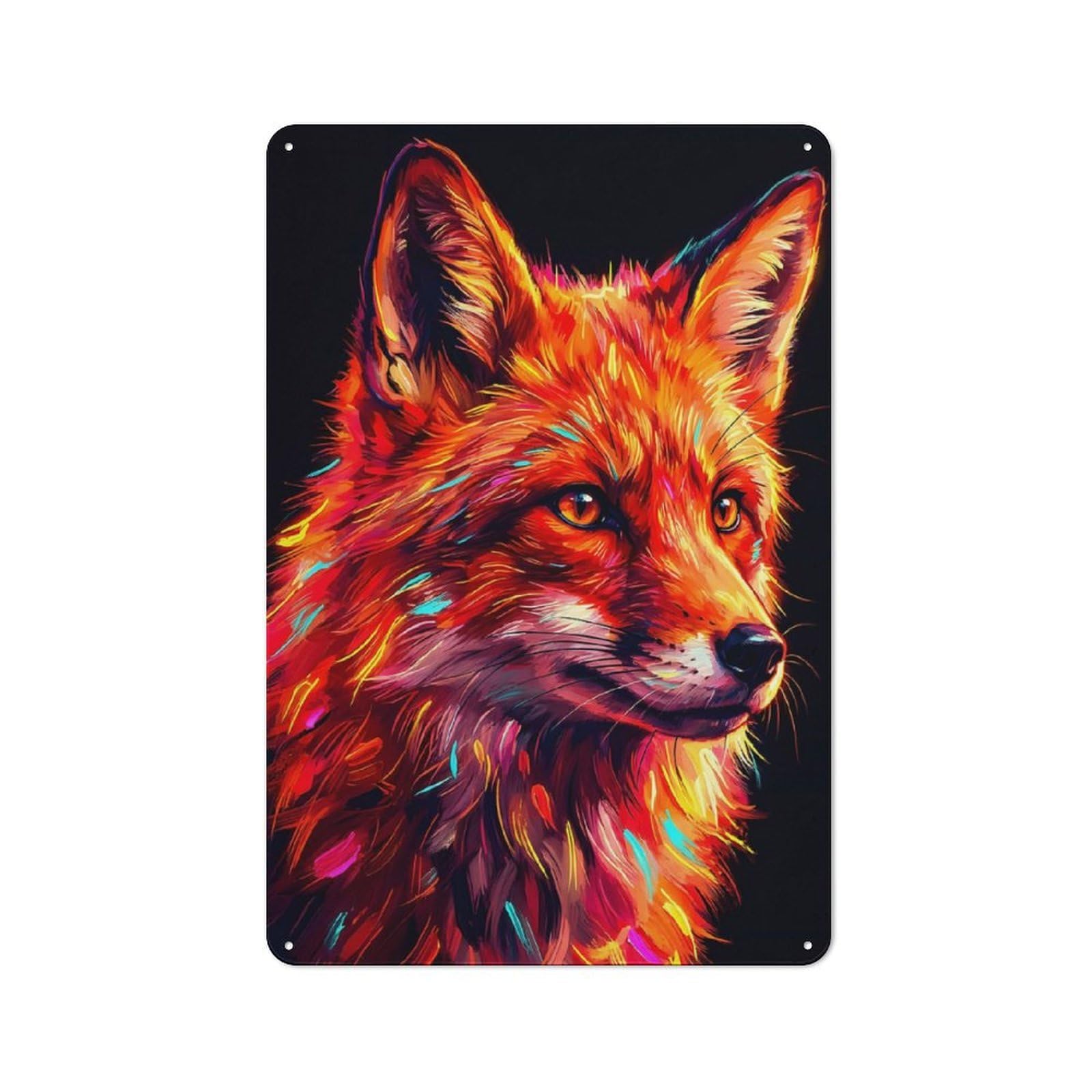 Vintage Tin Sign 30x20cm with Vibrant Fox Portrait for Workshop Wall, for Makers And DIY Enthusiasts, for Retro Home Interiors
