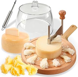Cheese Curler Flower Maker Wheel Slicer, 2026 New Cheese Curler with Lid, Multifunctional Rust-Proof Shredder for All Round Hard Cheeses, Sharp Blade & Wood Base, for Tête de Moine & Chocolate (D*Set)
