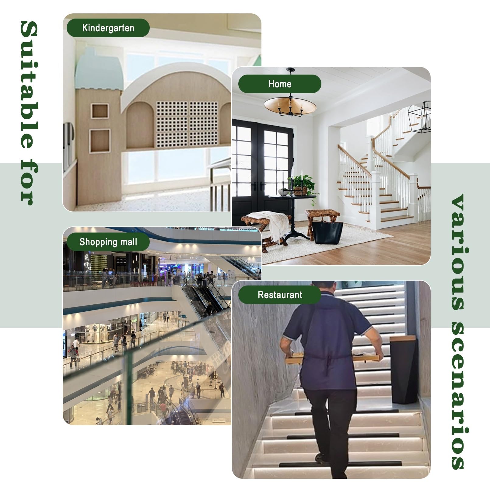 PVC Treppenkantenprofil Antirutsch-Profil, Elastischer Kantenschutz - Eckschutzprofil, Einfach Zu Kleben, für Außen-und Innentreppen, Anti Rutsch Streifen Treppe(Green,10m/394in)