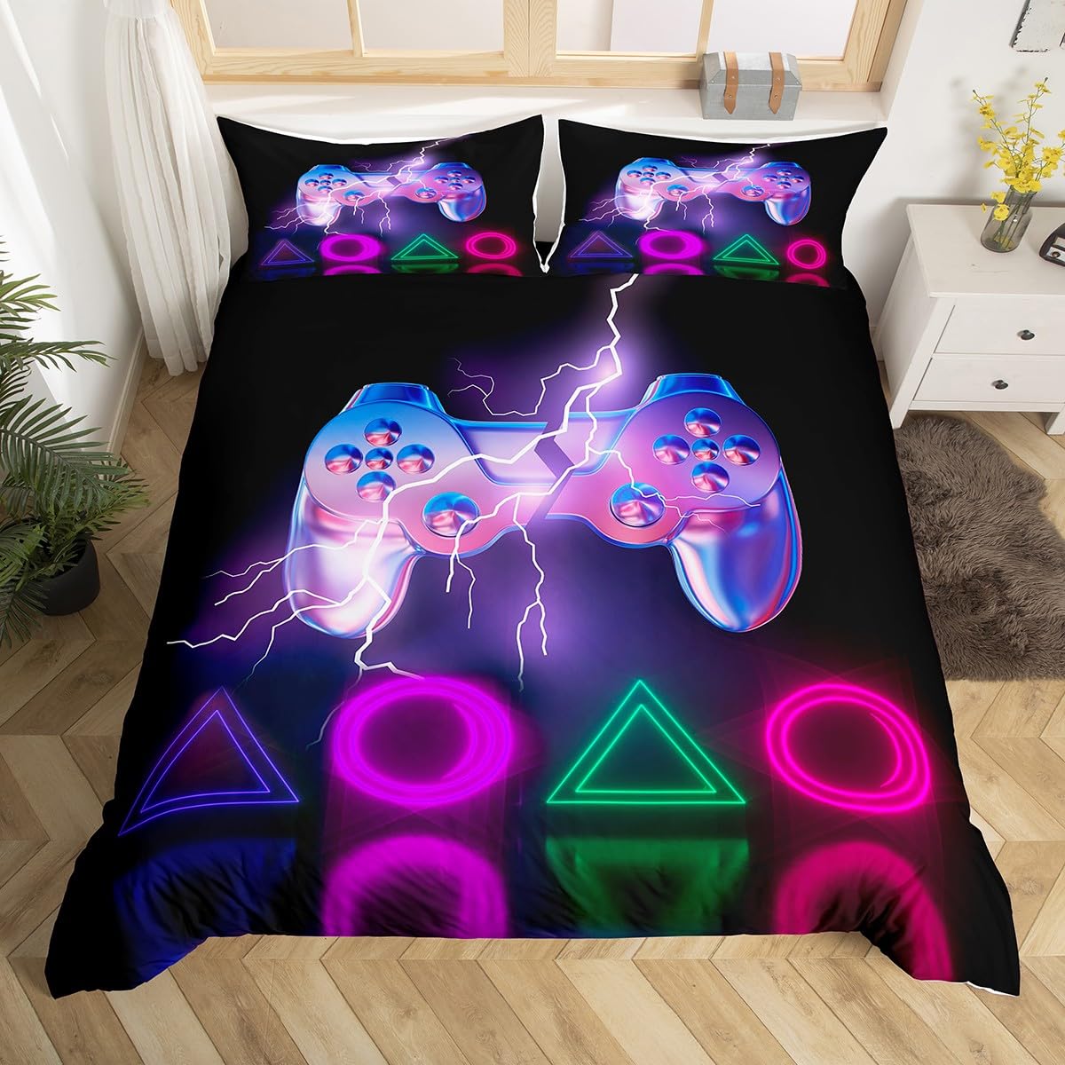 Homemissing Set di biancheria da letto per letto super king size, motivo videogiochi, decorazione per la camera dei bambini, con motivo videogiochi, leggero