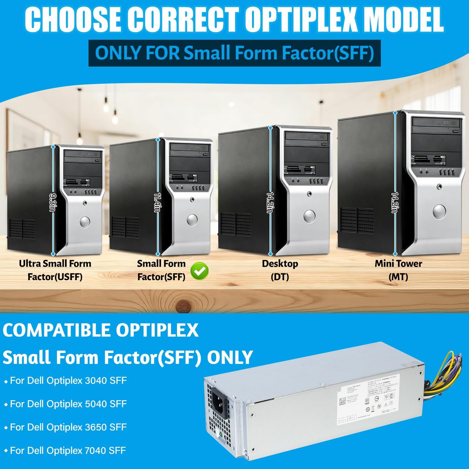 Upgraded 240W 3650 Power Supply Replacement for Dell Optiplex 3650 7040 3040 3656 5040 (SFF)B240NM-00 HU240AM-00 AC240EM-00 P/N: 4GTN5 4R1KT D7GX8 HGRMH 2P1RD H62JR 3RK5T 6WX7D 0M1C3(8+4PIN Connector)