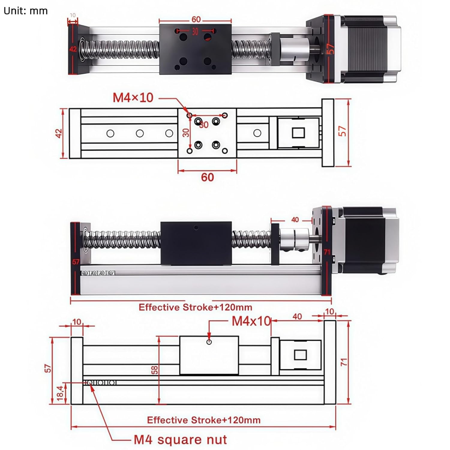 Linear Stage Actuator 1605 Ball Screw 4 inch 100mm Stroke Linear Slide Motion with NEMA23 57mm 3Nm Closed Loop Stepper Motor & Driver Kit for CNC/Laser