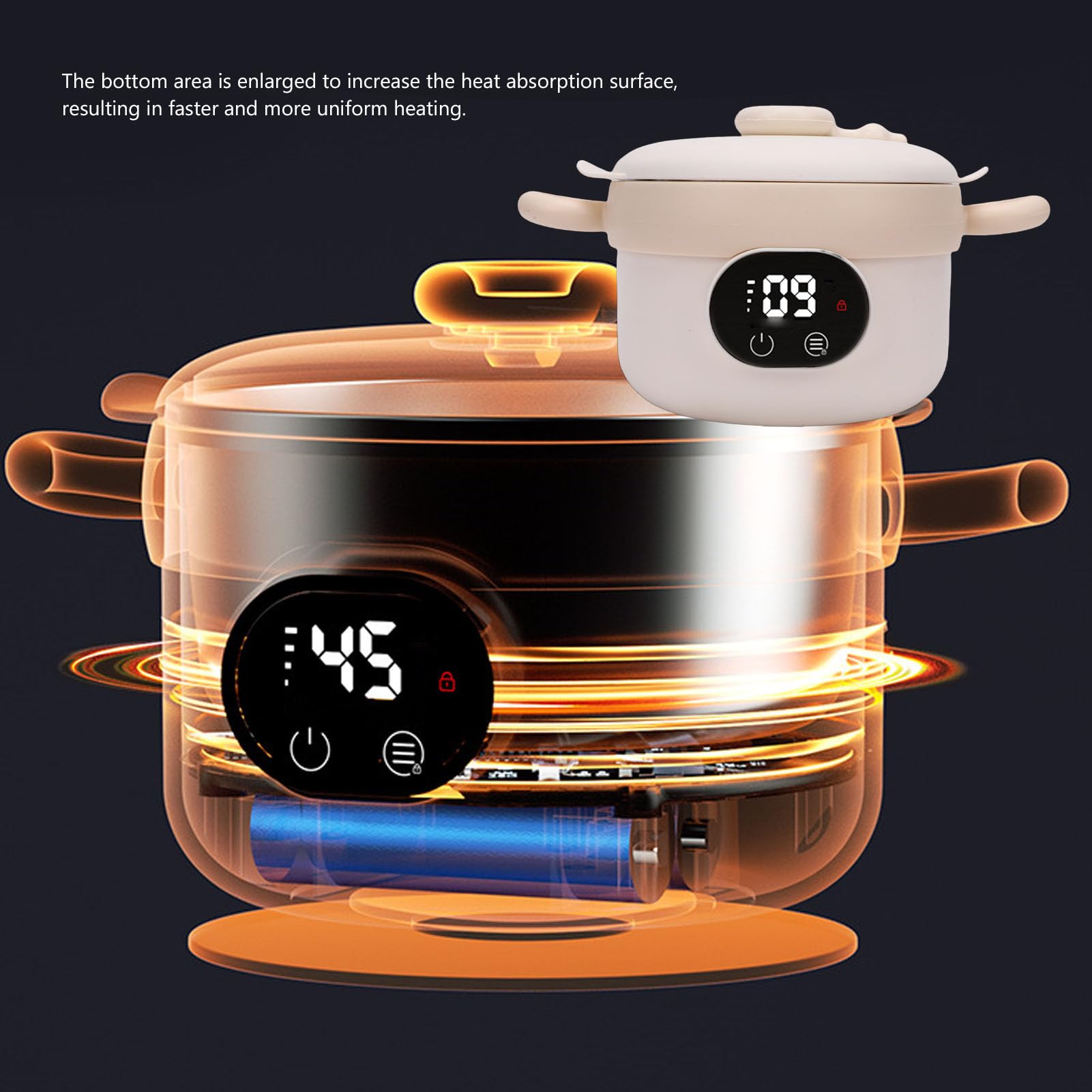 Baby Food Heating Bowl Rechargeable Smart Temperature Control Stainless Steel Portable for Porridge and Purees Travel Use (Milk Apricot) — view 5