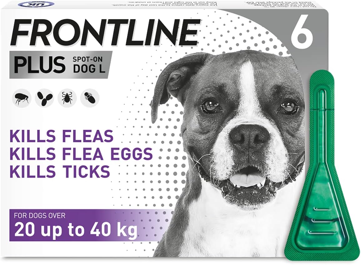 FRONTLINE Plus Flea & Tick Treatment for Large Dogs - 6 Pipettes, Clear, 6 Pipettes Large