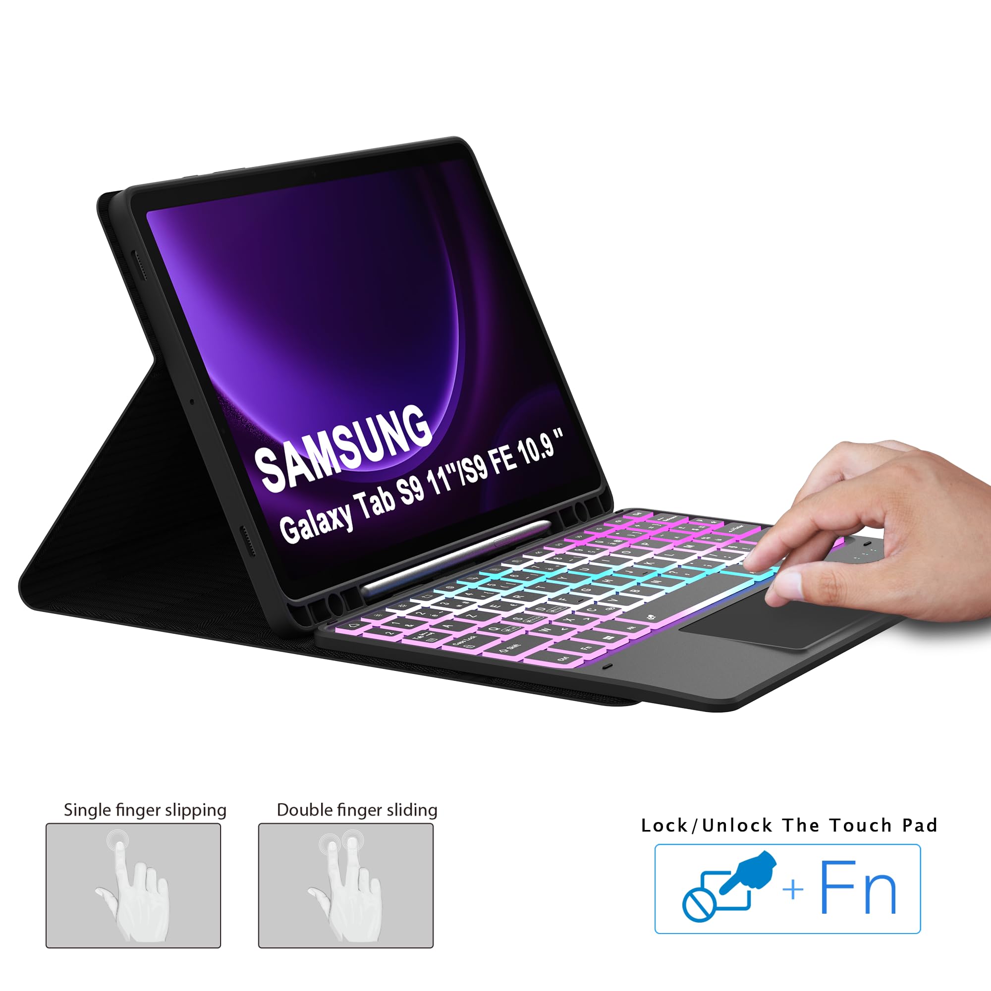 Coque Clavier Pour Samsung Galaxy Tab S10 Lite S10 FE/S9 FE/S9 10.9": Clavier RéTroéClairé 7 Couleurs Pour S10Lite Tablet 2025 - Claviers Azerty Français Sans Fil DéTachable Avec Support De Stylet