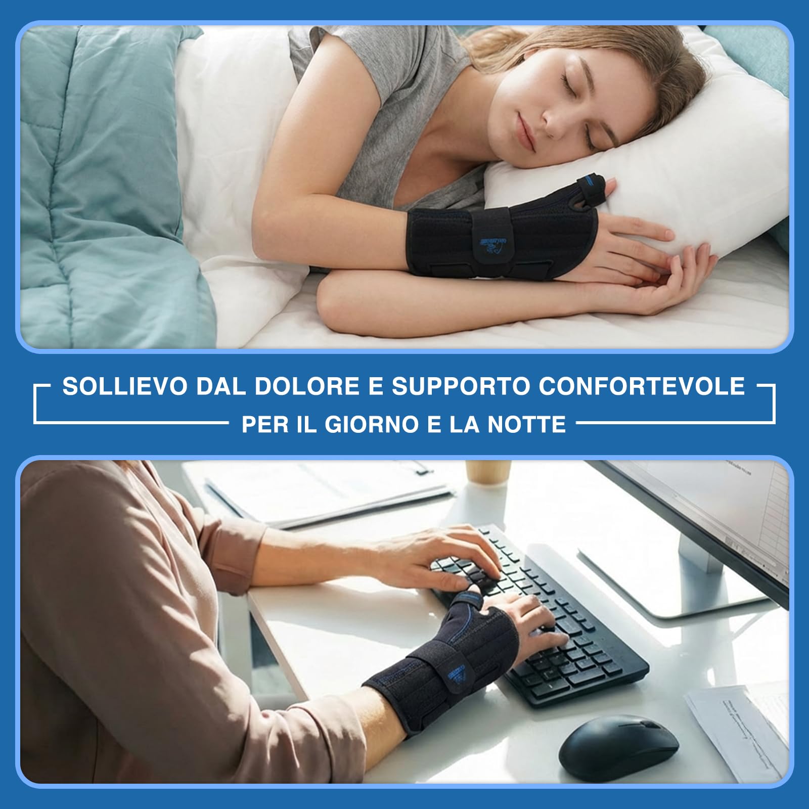NuCamper Tutore Pollice Regolabile, Supporto Stabilizzante per Pollice e Polso Due Stecche Metalliche,Traspirante Supporto per Artrite Tendinite Tunnel Carpale Sollievo dal Dolore, Destro Sinistro