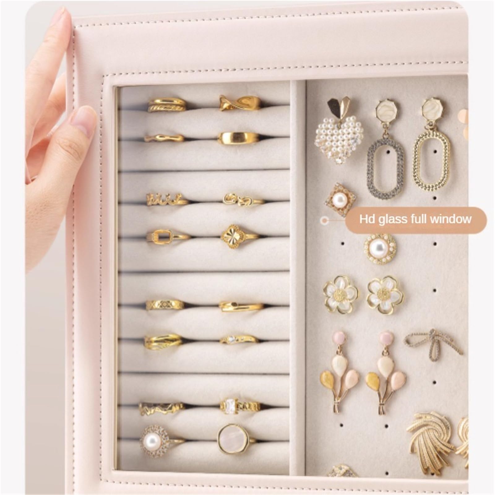 Organizer in pelle con cassetti grandi verticali per donne display multifunzione
