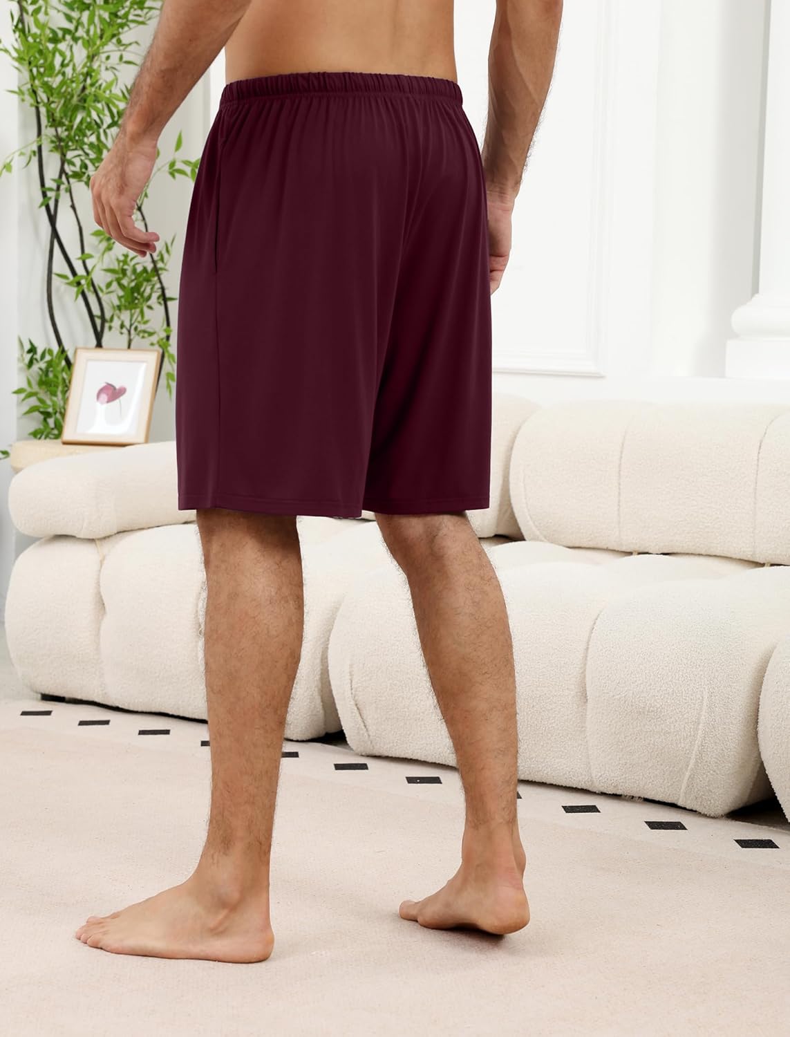 Ekouaer Mens Pajama Shorts Bamboo Rayon Pj Bottoms Soft Sleep Shorts Soft Drawstring Loungewear With Pockets 2 Pack S-3XL - Image 3