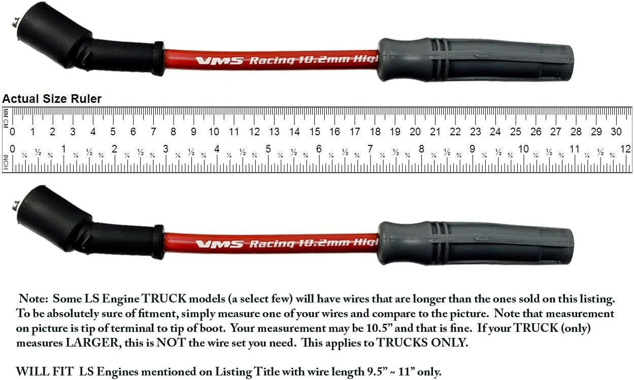 VMS RACING 10.2mm High Performance Engine Spark Plug Cables Ignition Wires Wire Set in RED Compatible with Chevy Chevrolet LS3 6.2L V8 GM Engines 08-17 2008-2017