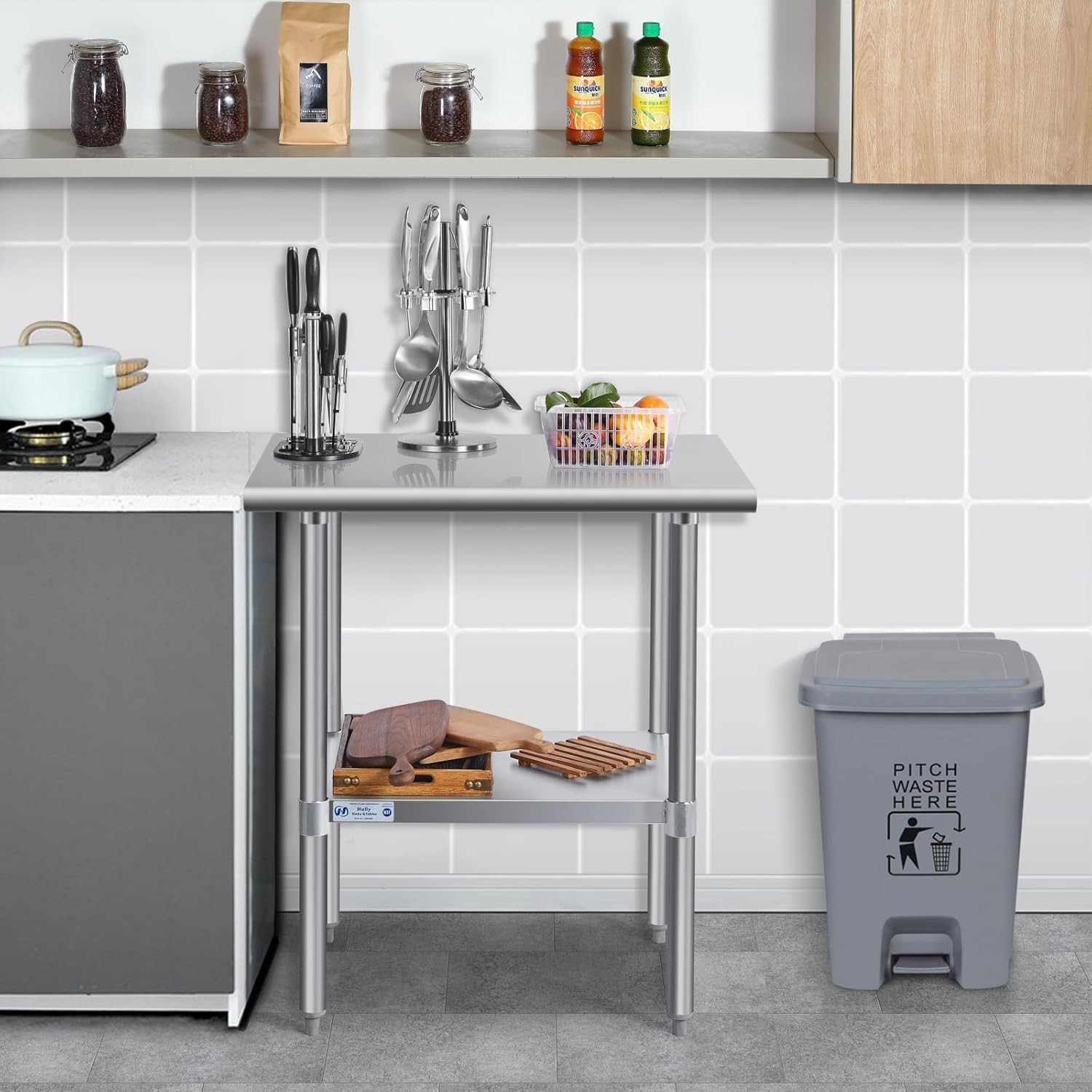 Hally Tavolo in acciaio inox 76,2 x 76,2 cm, stazione di lavoro commerciale