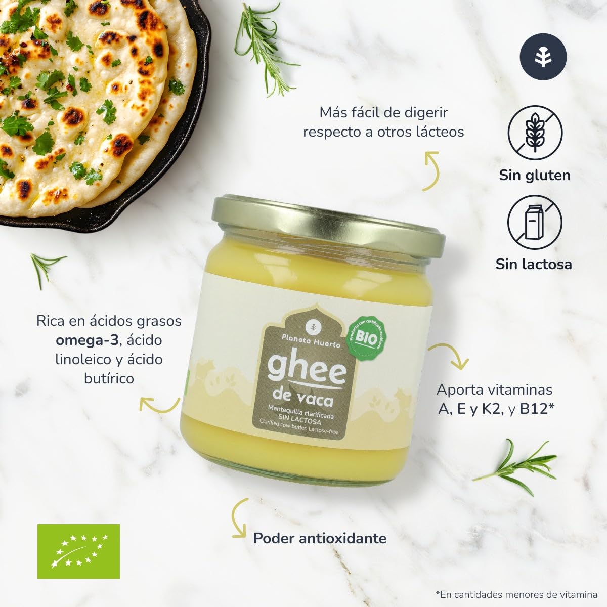 Planète potager | Lot de 3 beurres clarifiés ghee 500 g – Beurre clarifié bio sans lactose ni caséine, idéal pour cuisiner, régime céto, paléo et ayurveda, goût doux et texture crémeuse
