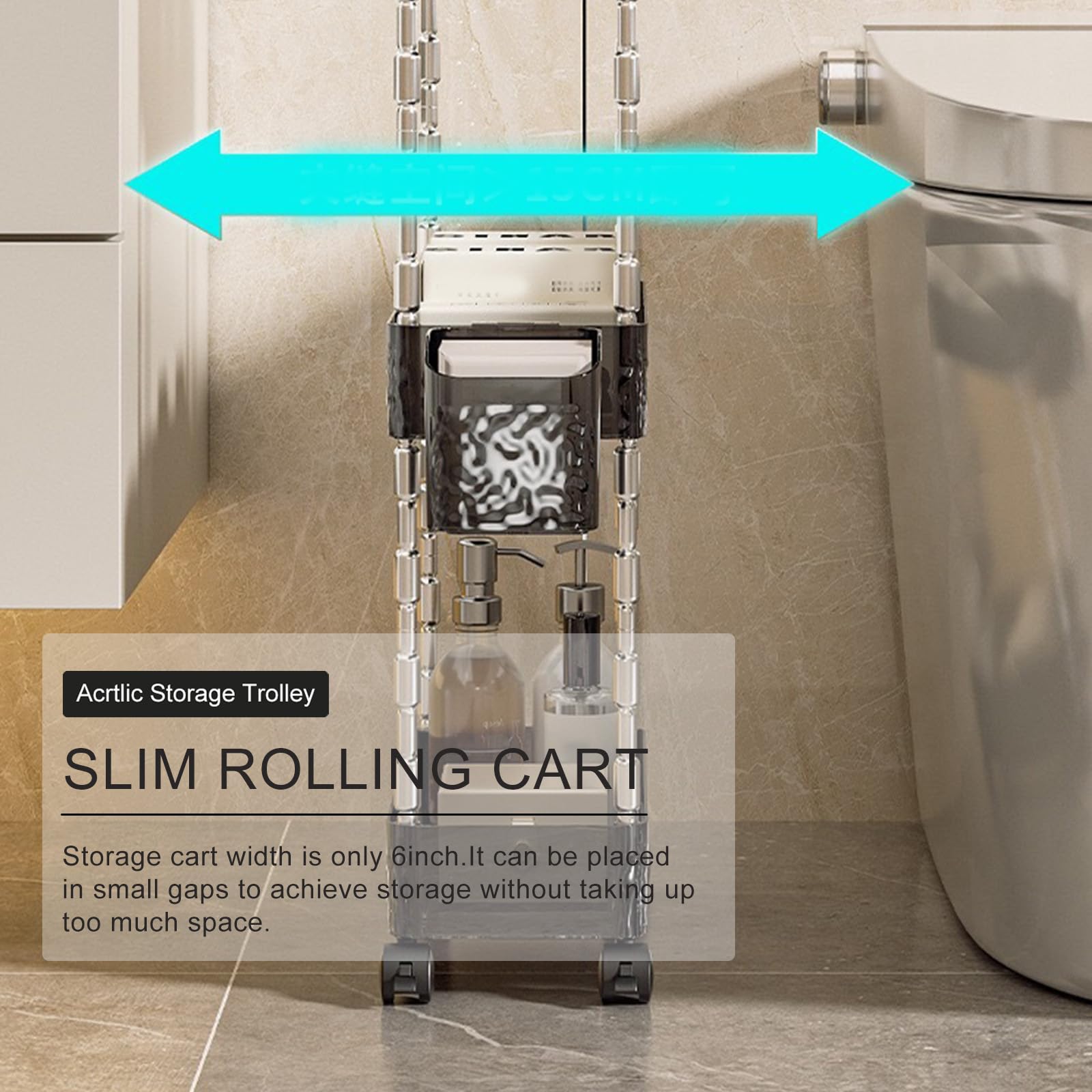 Carrito de almacenamiento, estantería móvil con cerradura para cocina y baño, 2-4 niveles, diseño delgado para una organización eficiente