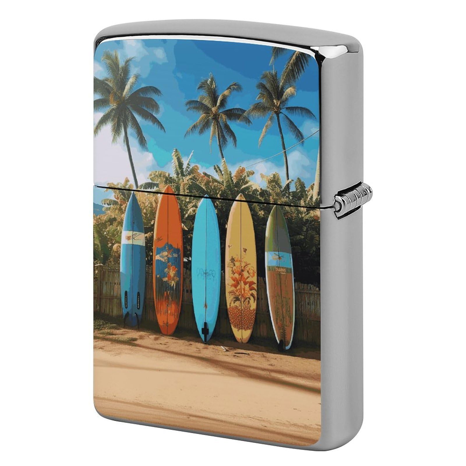 Surf's Up Surfboard Lighter Case Vintage Metal Lighter Cover Reusable Lighter Protective Sleeve Unique Design Personalized Lighter Sleeve Holder Against Dust and Scratches