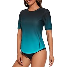 Womens Swim Shirts Short Sleeve SPF Rash Guard for Swimwear