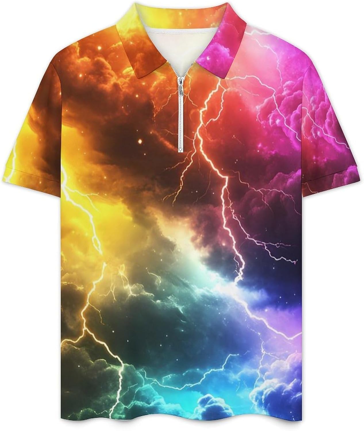 Colorful Thunder Mens Polo Shirts Track Suits 2 Piece Short Sleeve Sweatsuit 1/4 Zip Golf Loungewear for Sports