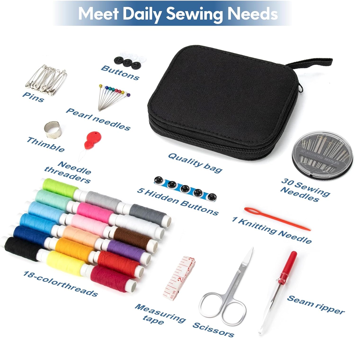 OKOMER Sewing Kit, Sewing Kit for Adults, Needle and Thread Kit, Travel Sewing Kit Sewing Supplies, Small Mini Sewing Kit, Basic, Beginner Sewing Kit, Contains Sewing Needles, Sewing Thread etc(M)