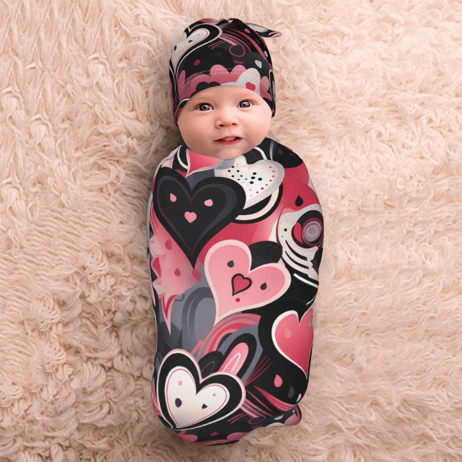 3d Cuore Swaddle Coperta E Cappello Set Per Neonati Avvolgere Accogliente Per Neonati Bambino Comfort 29x53 cm