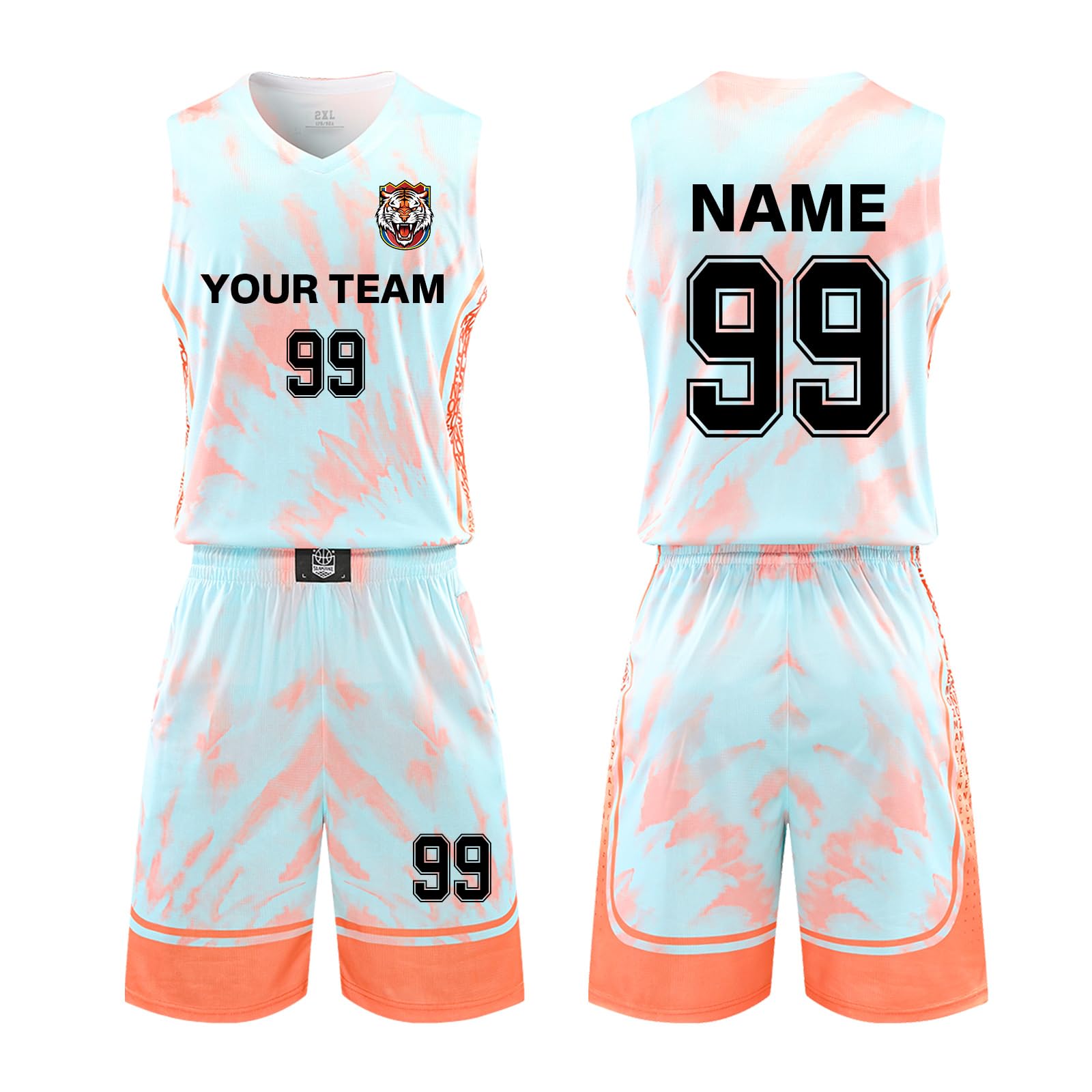 ORYG Customized Kids Basketball Jerseys Personalized Adult Basketball Jersey Printed with Your Name Number Team Name Logo Blue Orange