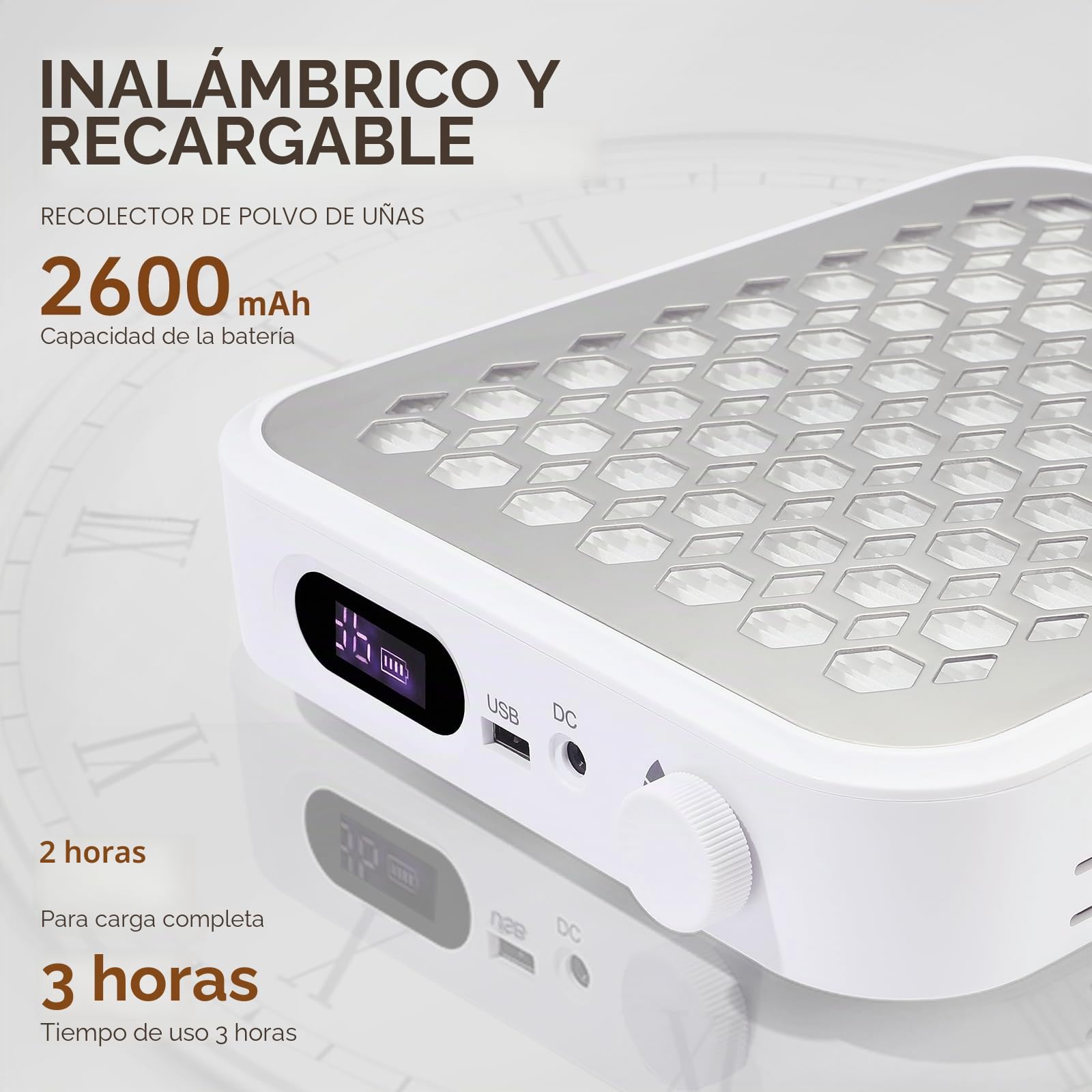 Aspirador uñas Profesional, Succión de 800Pa 6500RPM HEPA Recargable | CHRISTINE SHELLY Colector de polvo de uñas, y motor sin escobillas de para uñas acrílicas, filtroreutilizable