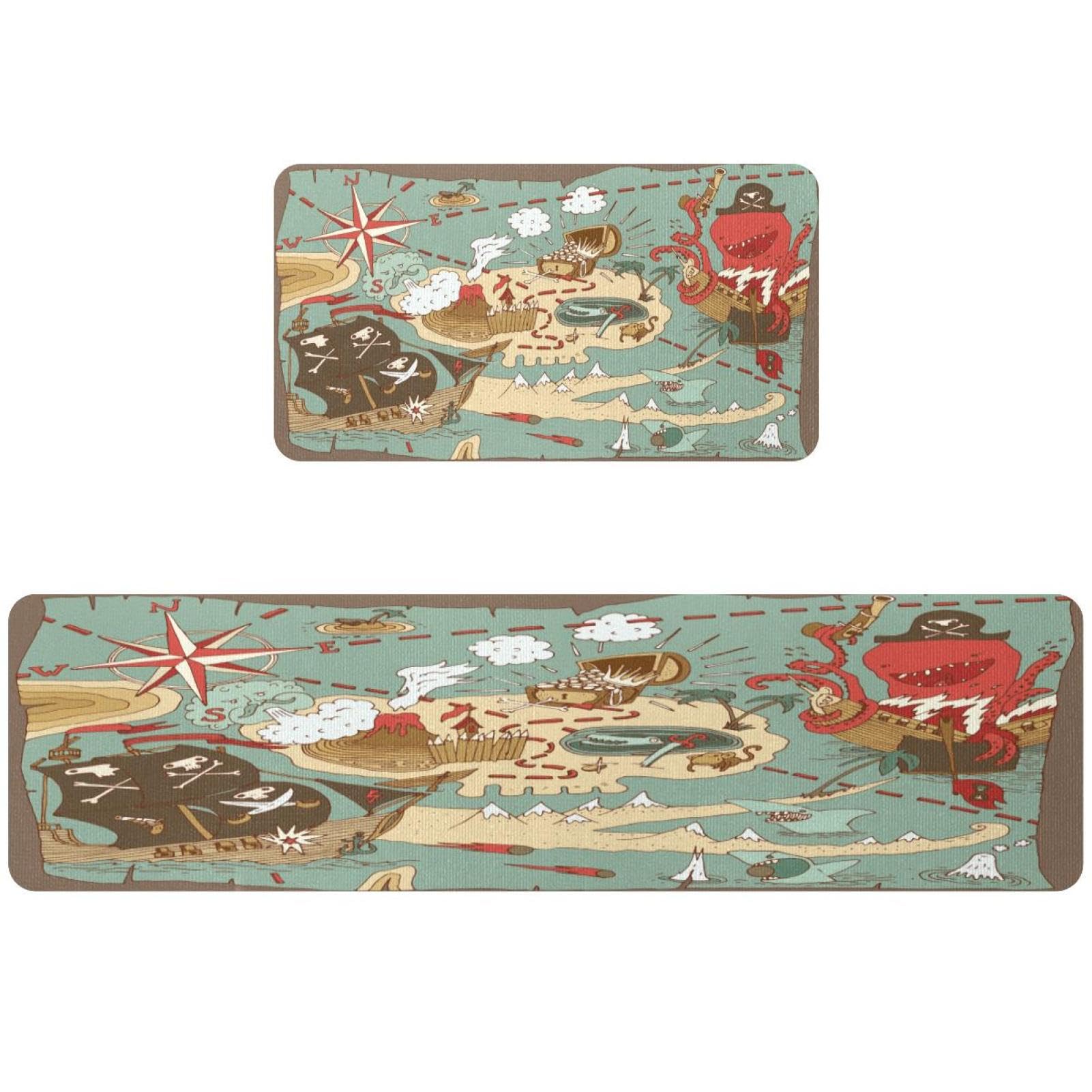 Tapis de cuisine absorbant lavable et tapis de couloir motif carte au trésor pirate
