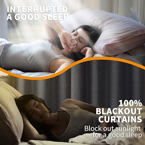 Miniatura 2 de YoungsTex Cortinas opacas de lino gris para dormitorio, 38 x 45 pulgadas, cortinas texturizadas con bloqueo de calor y luz completa, persianas