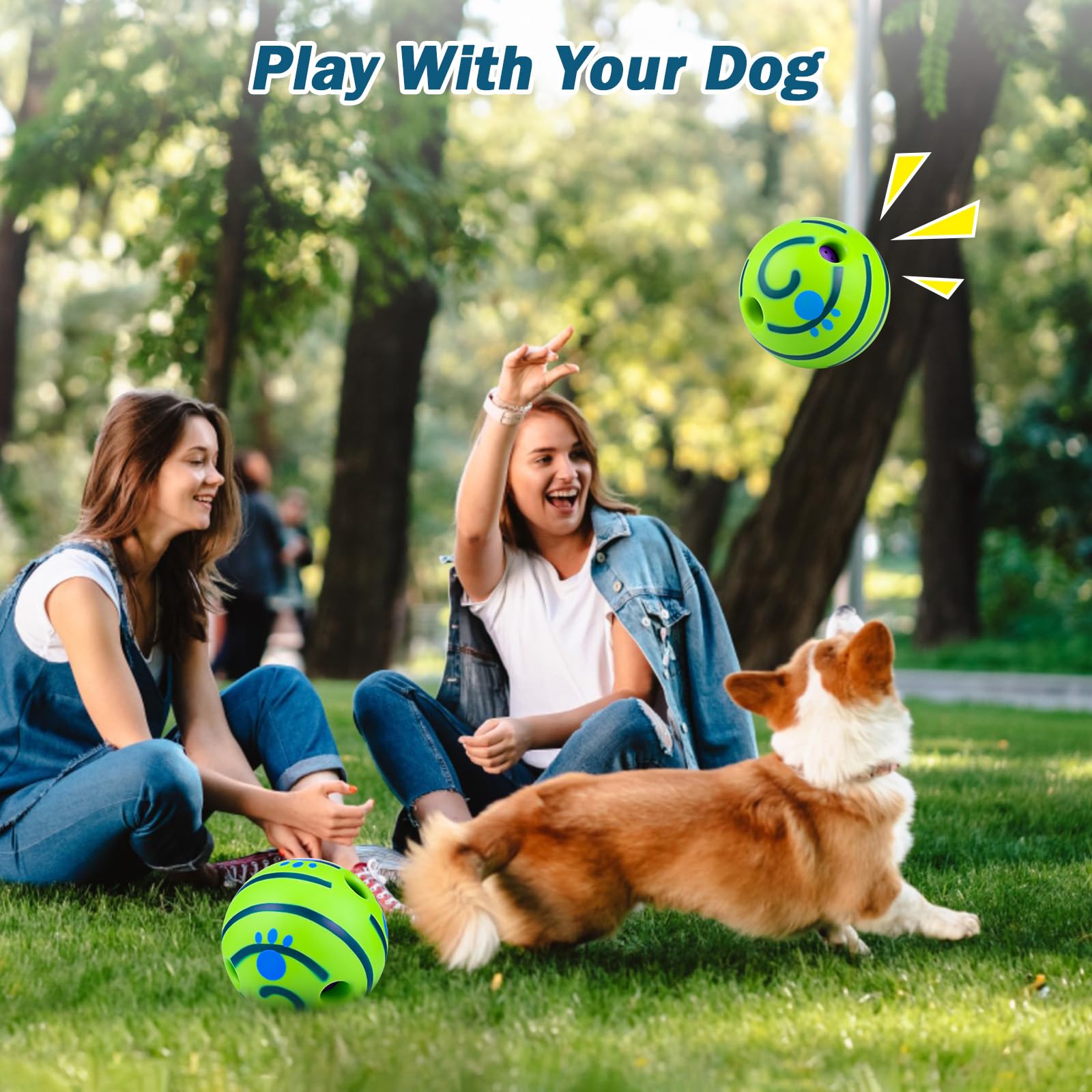 JIZZU Balle Chien Balle Jouet Chien, Balles pour Chiens, Jouet Chien avec Squeak, 14.5cm Ballon pour Chien à Rayures Jaunes sont pour Les Chiens de Taille Moyenne à Grande pour Jouer