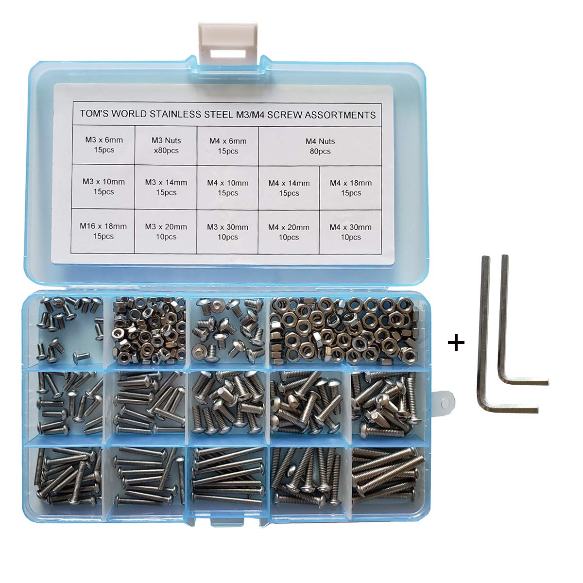 320Pcs M3 M4 Hex Socket Head Cap Bolts Nuts Screws Assortment Set 304 Stainless Steel Allen Socket Drive Machine Screws (320PCS M3/M4 Hex Screws Nuts)