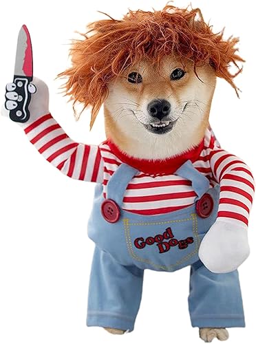 Disfraces de Halloween para perros, perros mortales, muñeca Chucky, divertidos disfraces para mascotas, gatos, ropa para perros pequeños