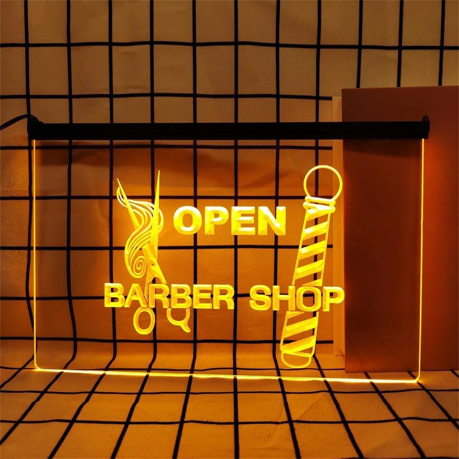 Barber Shop Open Neonowy szyld do dekoracji ścian – ściemniane neony LED z zasilaniem USB, idealne do gabinetów kosmetycznych, makijażowni i studiów stylizacji rzęs,Orange,60x40cm